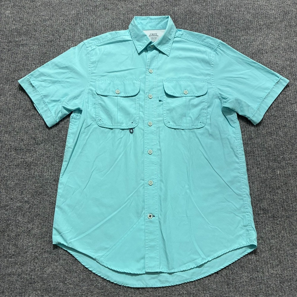 IZOD Saltwater Relaxed Classics Mens Button Up‎ Shirt S/P Vented Short Sleeve